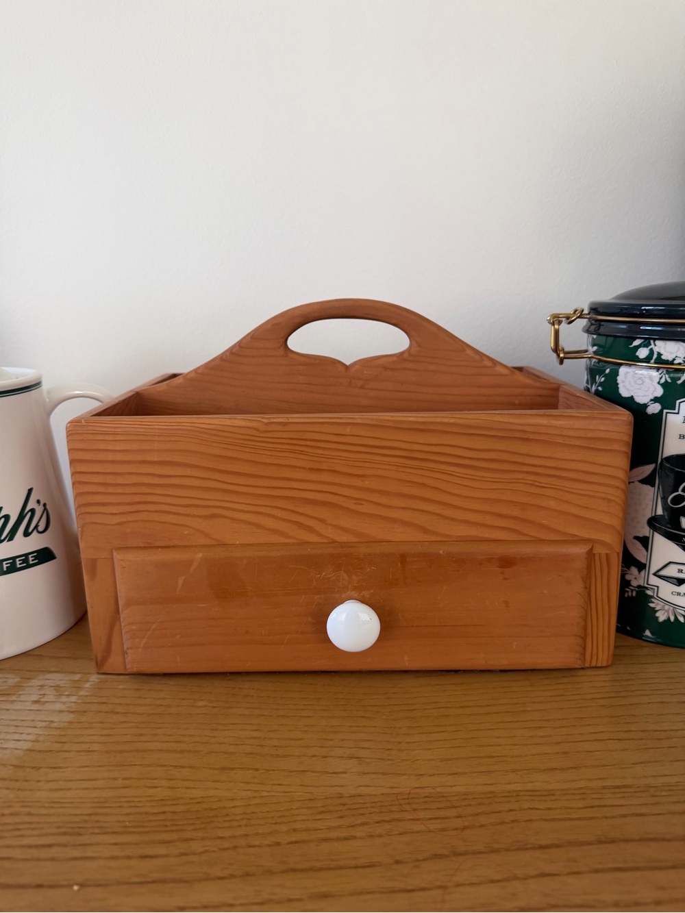 Vintage Wood Drawer Organizer Caddy in Natural Brown
